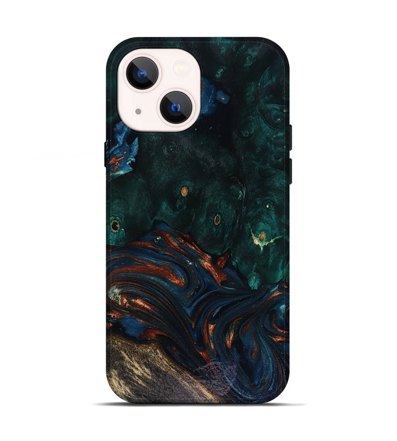 iPhone 13 Wood Live Edge Phone Case - Carina (Teal & Gold, 818516)