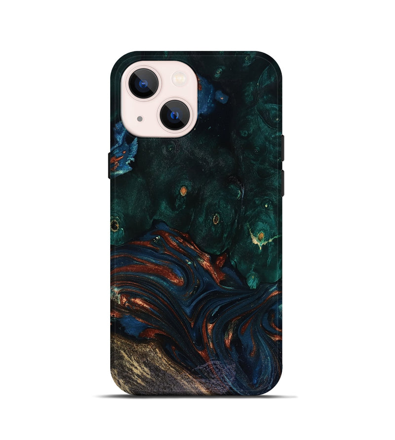 iPhone 13 mini Wood Live Edge Phone Case - Carina (Teal & Gold, 818516)