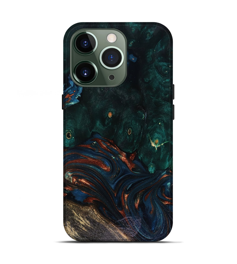 iPhone 13 Pro Wood Live Edge Phone Case - Carina (Teal & Gold, 818516)