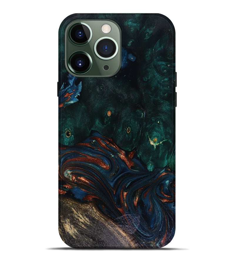 iPhone 13 Pro Max Wood Live Edge Phone Case - Carina (Teal & Gold, 818516)
