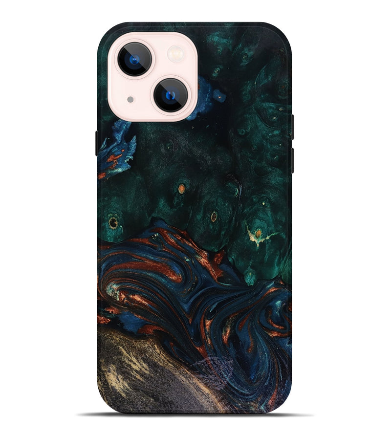 iPhone 14 Plus Wood Live Edge Phone Case - Carina (Teal & Gold, 818516)