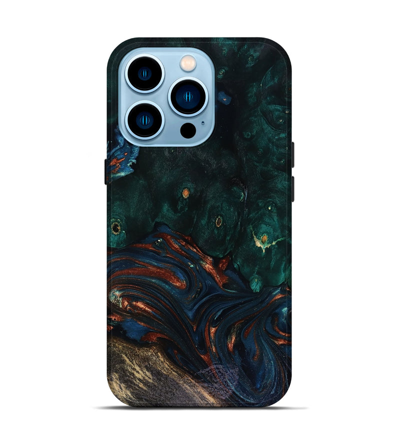 iPhone 14 Pro Wood Live Edge Phone Case - Carina (Teal & Gold, 818516)