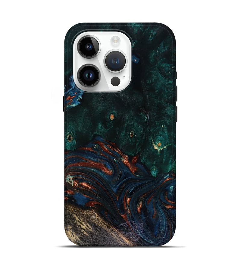iPhone 15 Pro Wood Live Edge Phone Case - Carina (Teal & Gold, 818516)