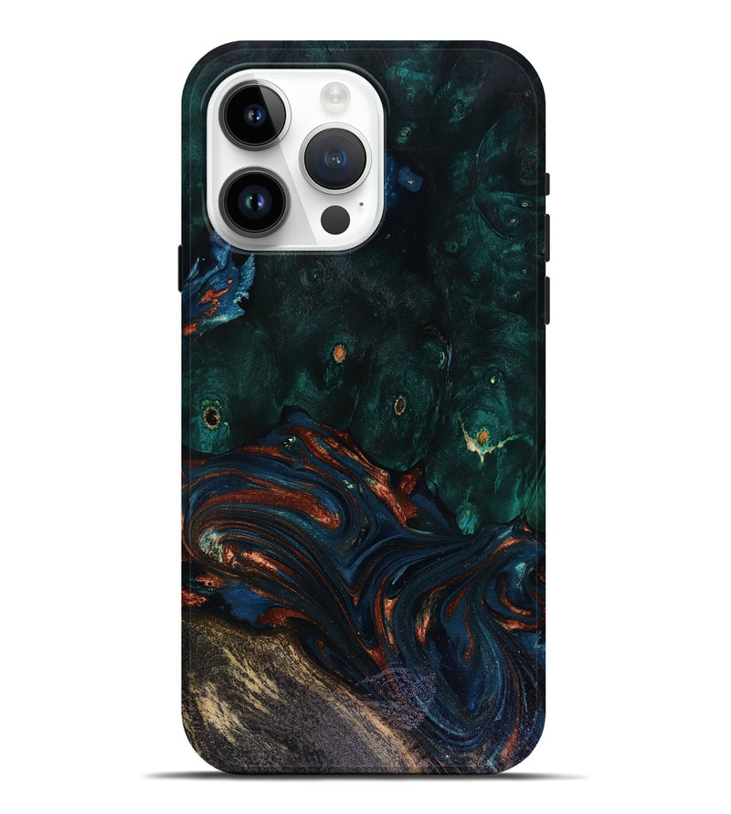 iPhone 15 Pro Max Wood Live Edge Phone Case - Carina (Teal & Gold, 818516)
