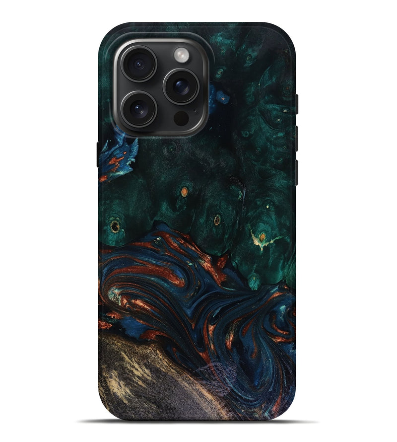 iPhone 16 Pro Max Wood Live Edge Phone Case - Carina (Teal & Gold, 818516)