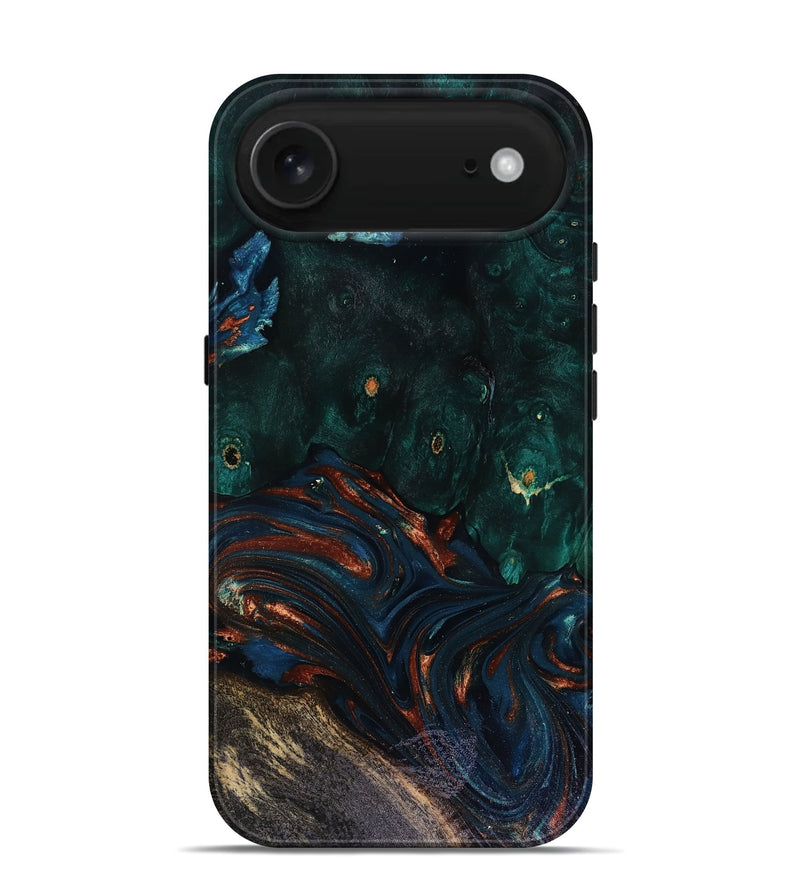 iPhone 17 Air Wood Live Edge Phone Case - Carina (Teal & Gold, 818516)