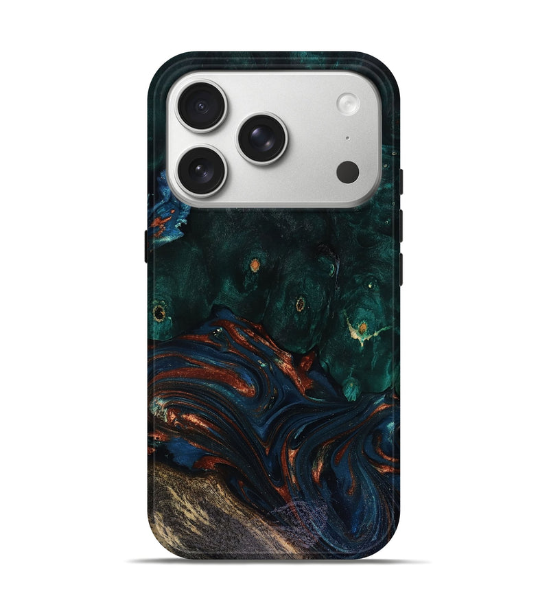iPhone 17 Pro Wood Live Edge Phone Case - Carina (Teal & Gold, 818516)
