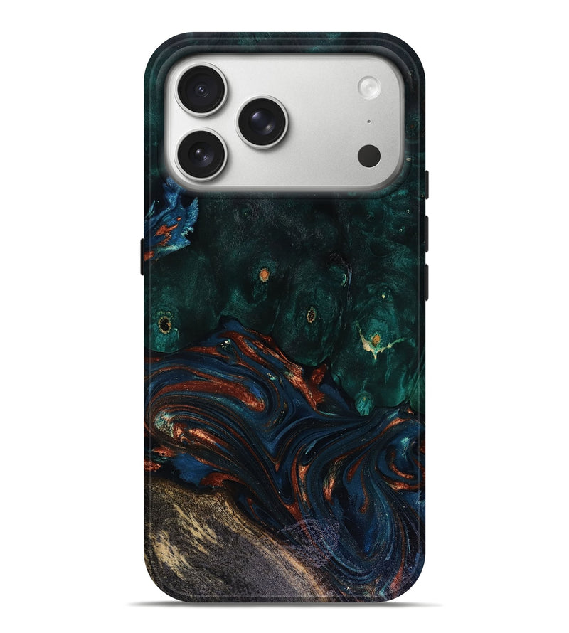 iPhone 17 Pro Max Wood Live Edge Phone Case - Carina (Teal & Gold, 818516)