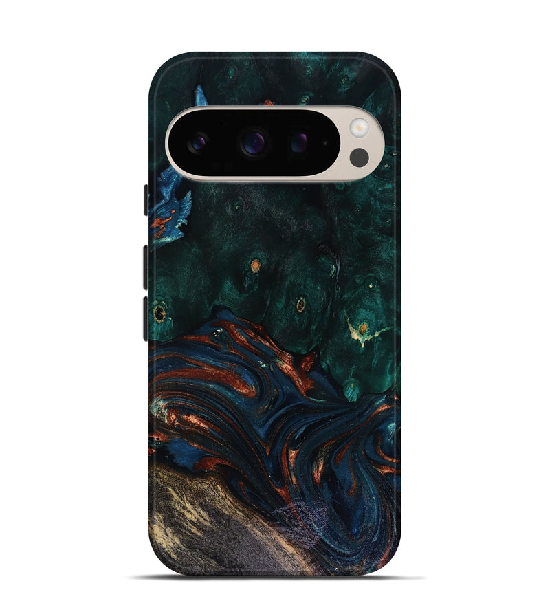 Pixel 10 Wood Live Edge Phone Case - Carina (Teal & Gold, 818516)