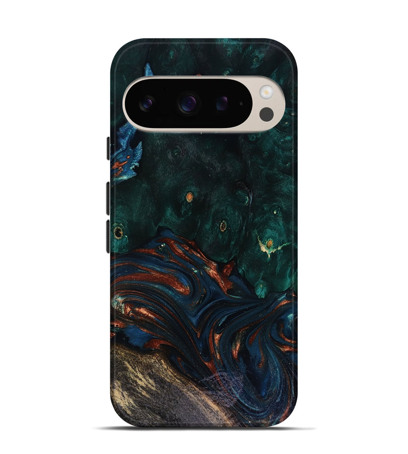Pixel 9 Wood Live Edge Phone Case - Carina (Teal & Gold, 818516)