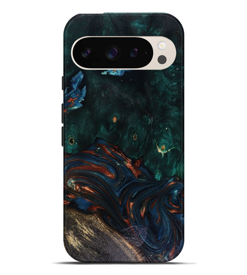 Pixel 9 Pro XL Wood Live Edge Phone Case - Carina (Teal & Gold, 818516)