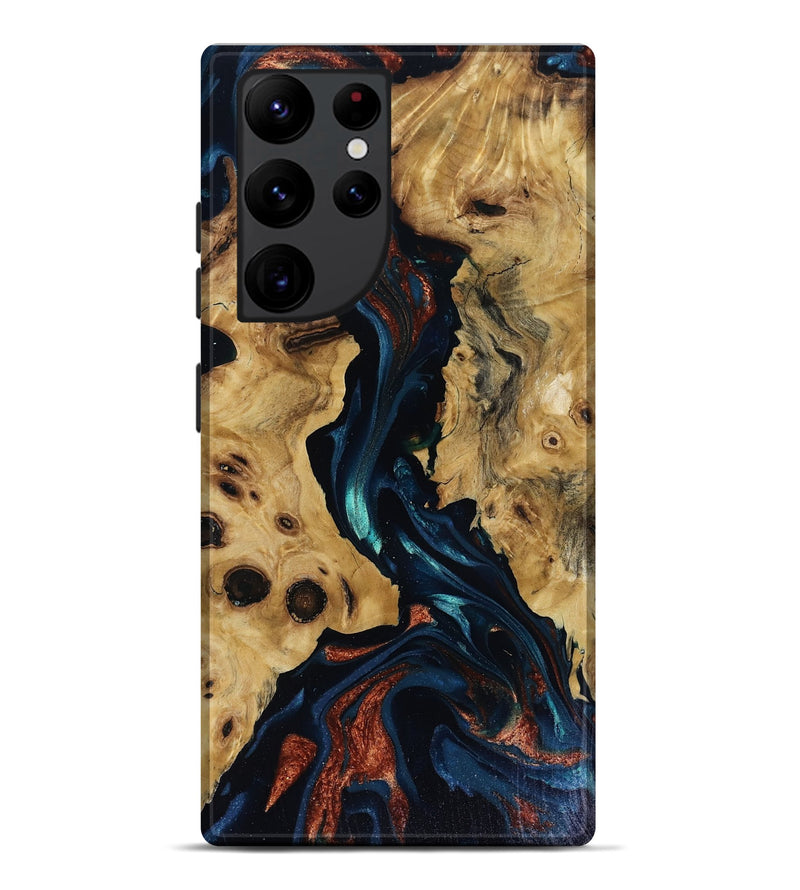 Galaxy S22 Ultra Wood Live Edge Phone Case - Davion (Teal & Gold, 818529)