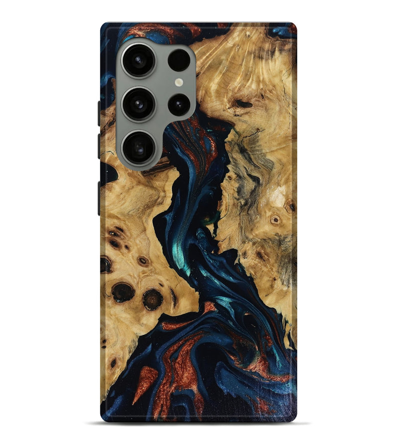 Galaxy S24 Ultra Wood Live Edge Phone Case - Davion (Teal & Gold, 818529)
