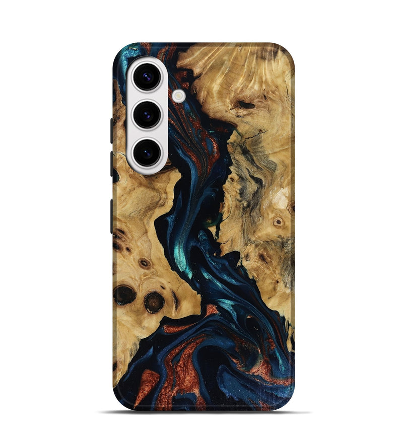 Galaxy S25 Wood Live Edge Phone Case - Davion (Teal & Gold, 818529)