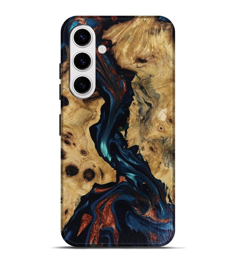 Galaxy S25 Plus Wood Live Edge Phone Case - Davion (Teal & Gold, 818529)
