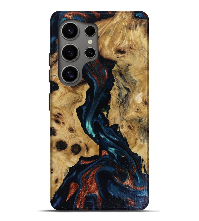 Galaxy S25 Ultra Wood Live Edge Phone Case - Davion (Teal & Gold, 818529)