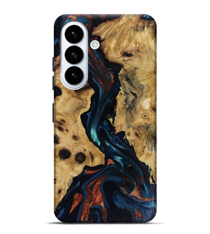 Galaxy S26 Plus Wood Live Edge Phone Case - Davion (Teal & Gold, 818529)