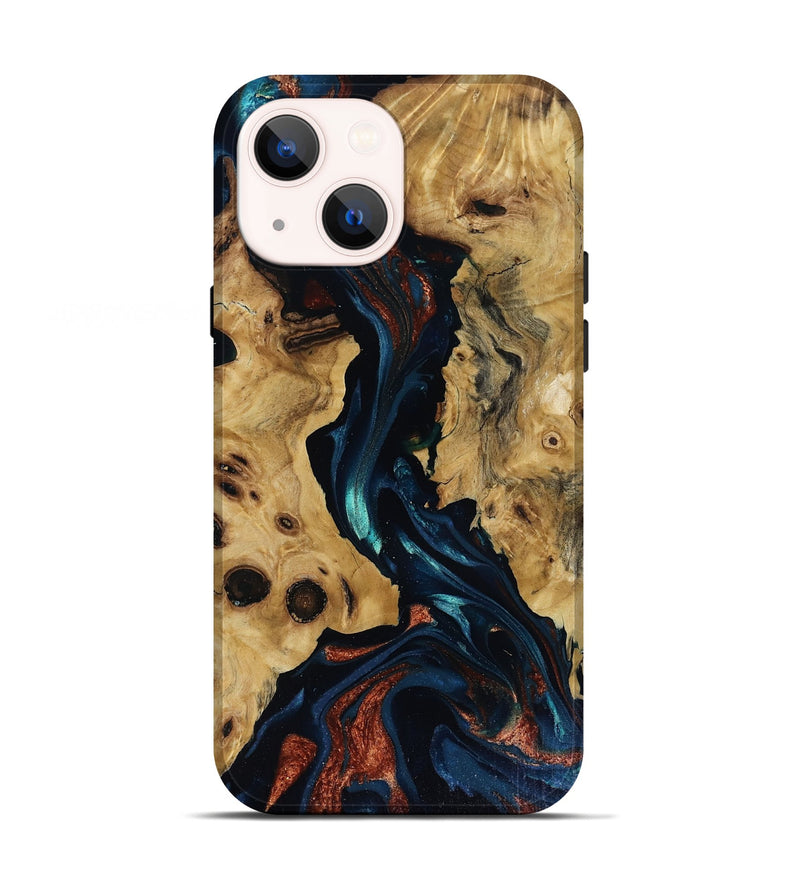 iPhone 13 Wood Live Edge Phone Case - Davion (Teal & Gold, 818529)