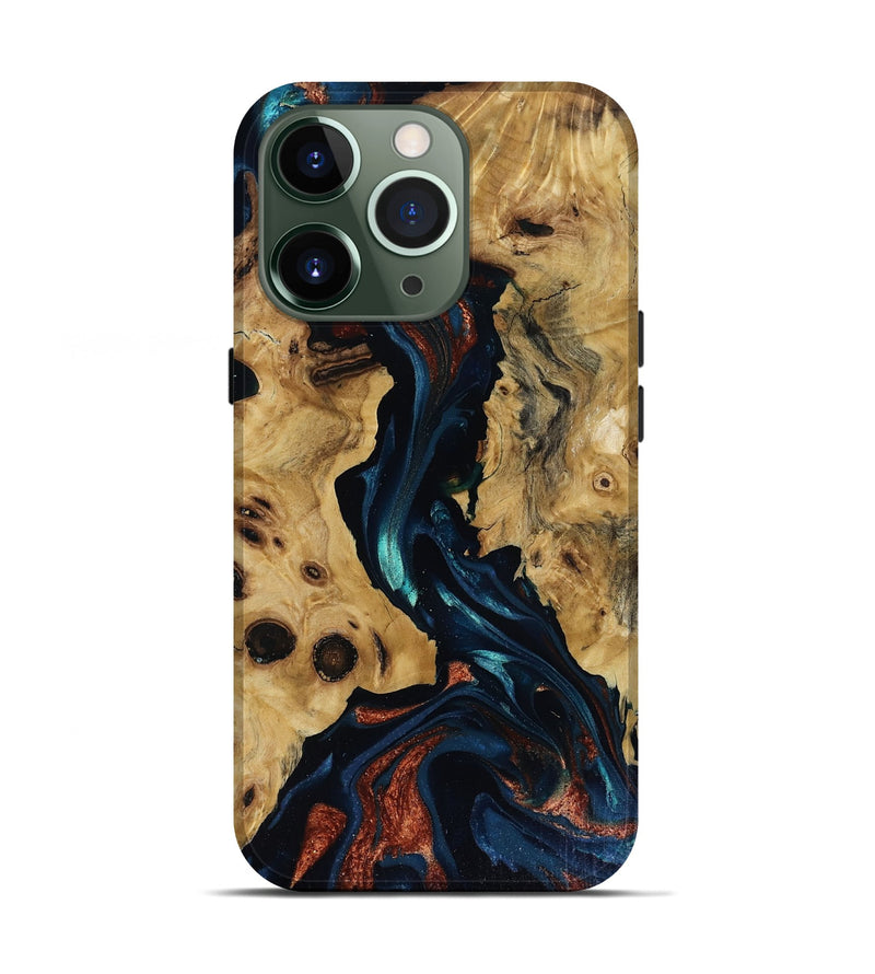 iPhone 13 Pro Wood Live Edge Phone Case - Davion (Teal & Gold, 818529)