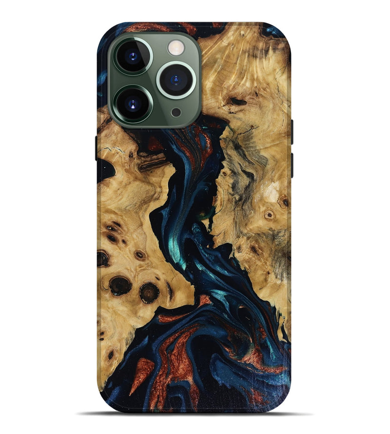 iPhone 13 Pro Max Wood Live Edge Phone Case - Davion (Teal & Gold, 818529)