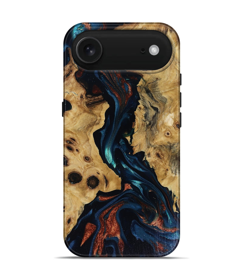 iPhone 17 Air Wood Live Edge Phone Case - Davion (Teal & Gold, 818529)