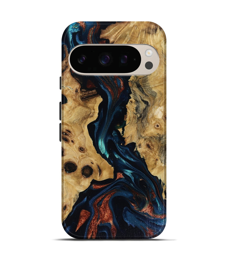 Pixel 10 Pro Wood Live Edge Phone Case - Davion (Teal & Gold, 818529)