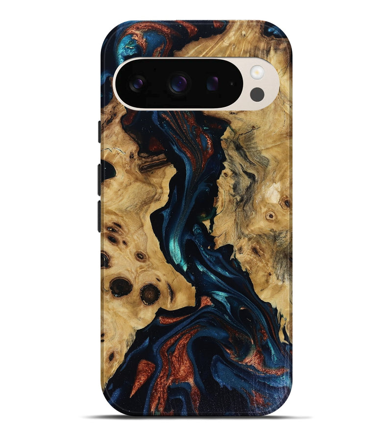 Pixel 10 Pro XL Wood Live Edge Phone Case - Davion (Teal & Gold, 818529)