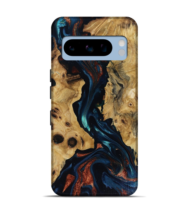Pixel 8 Pro Wood Live Edge Phone Case - Davion (Teal & Gold, 818529)