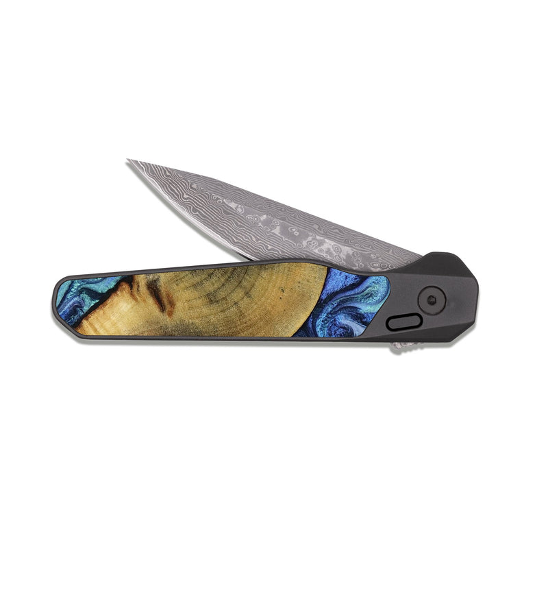 EDC Dark Damascus Wood Pocket Knife - Wyatt (Blue, 818532)