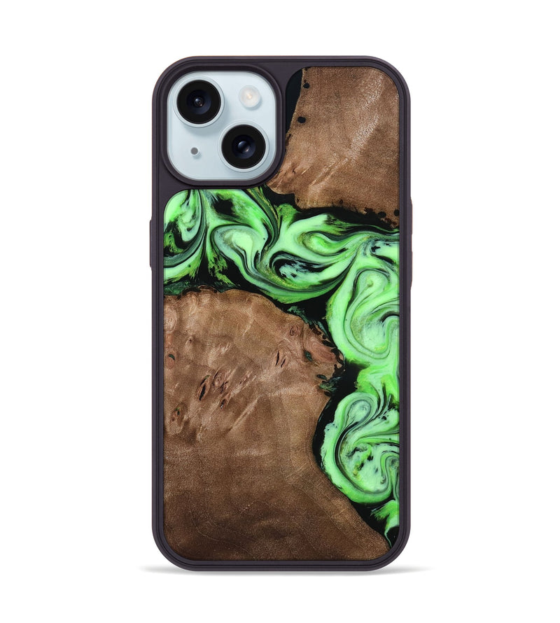 iPhone 15 Wood Phone Case - Miley (Green, 818541)