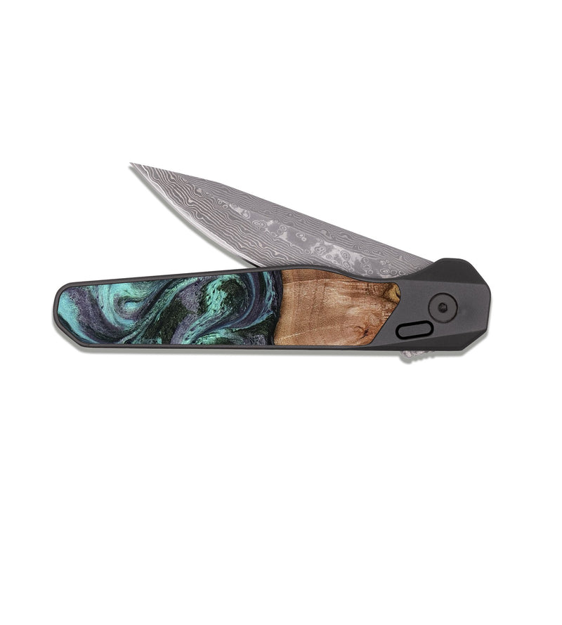 EDC Dark Damascus Wood Pocket Knife - Selah (Green, 818544)
