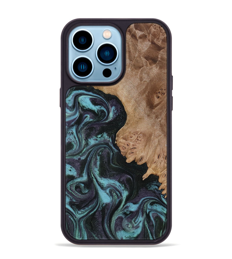 iPhone 14 Pro Max Wood Phone Case - Adda (Green, 818545)