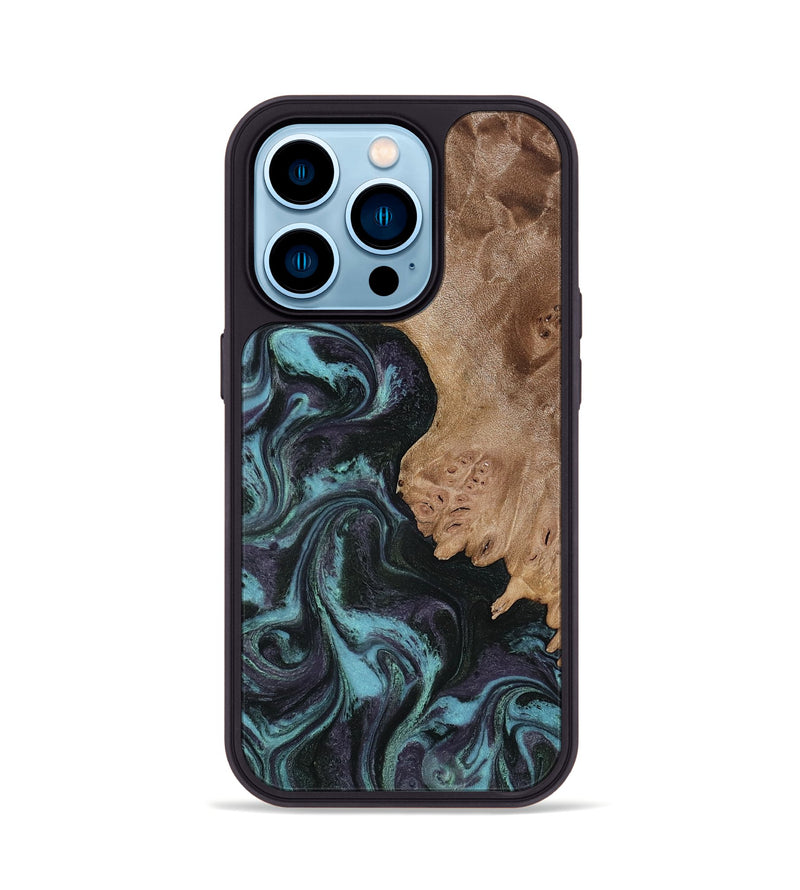 iPhone 14 Pro Wood Phone Case - Adda (Green, 818545)