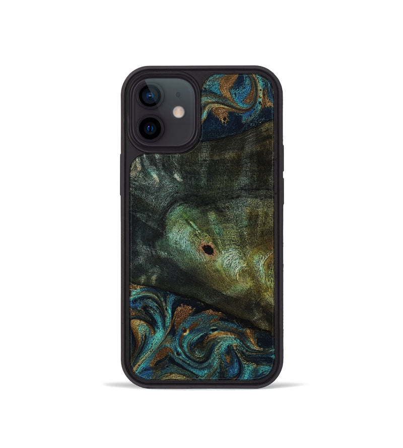 iPhone 12 mini Wood Phone Case - Odessa (Teal & Gold, 818594)