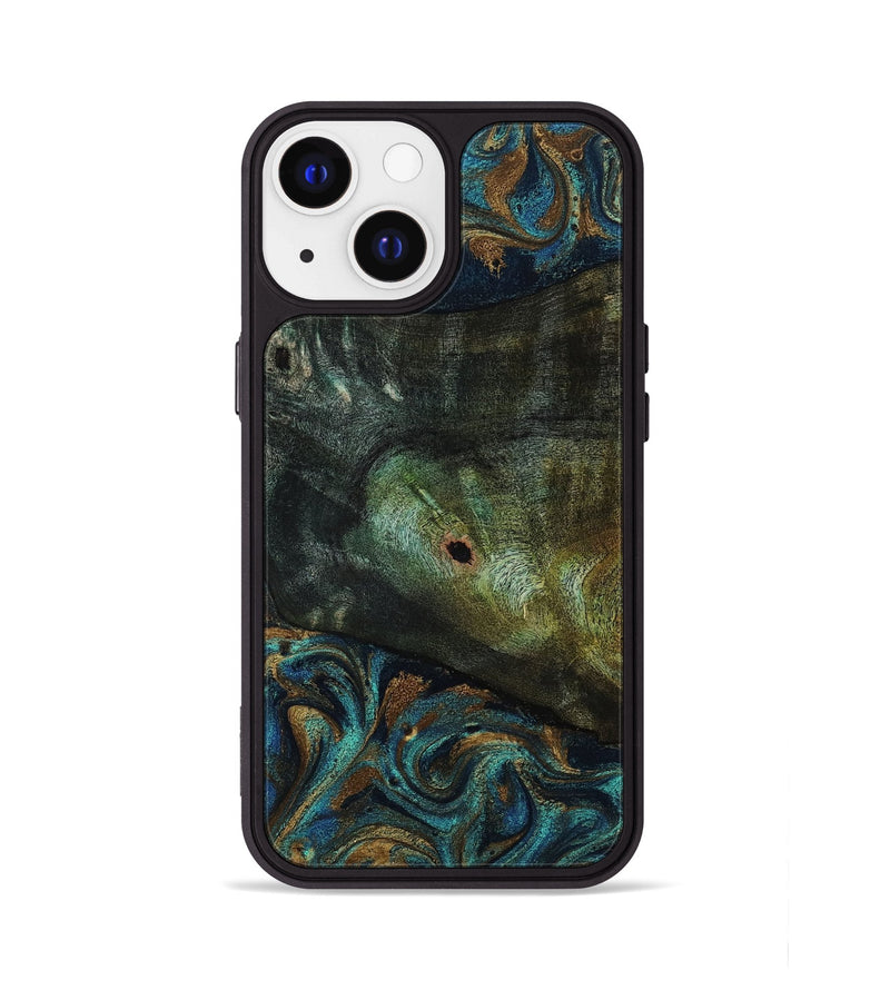 iPhone 13 Wood Phone Case - Odessa (Teal & Gold, 818594)