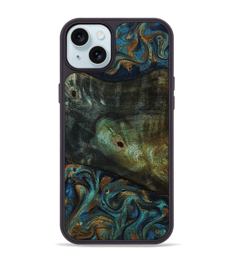 iPhone 15 Plus Wood Phone Case - Odessa (Teal & Gold, 818594)