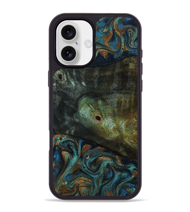 iPhone 16 Plus Wood Phone Case - Odessa (Teal & Gold, 818594)