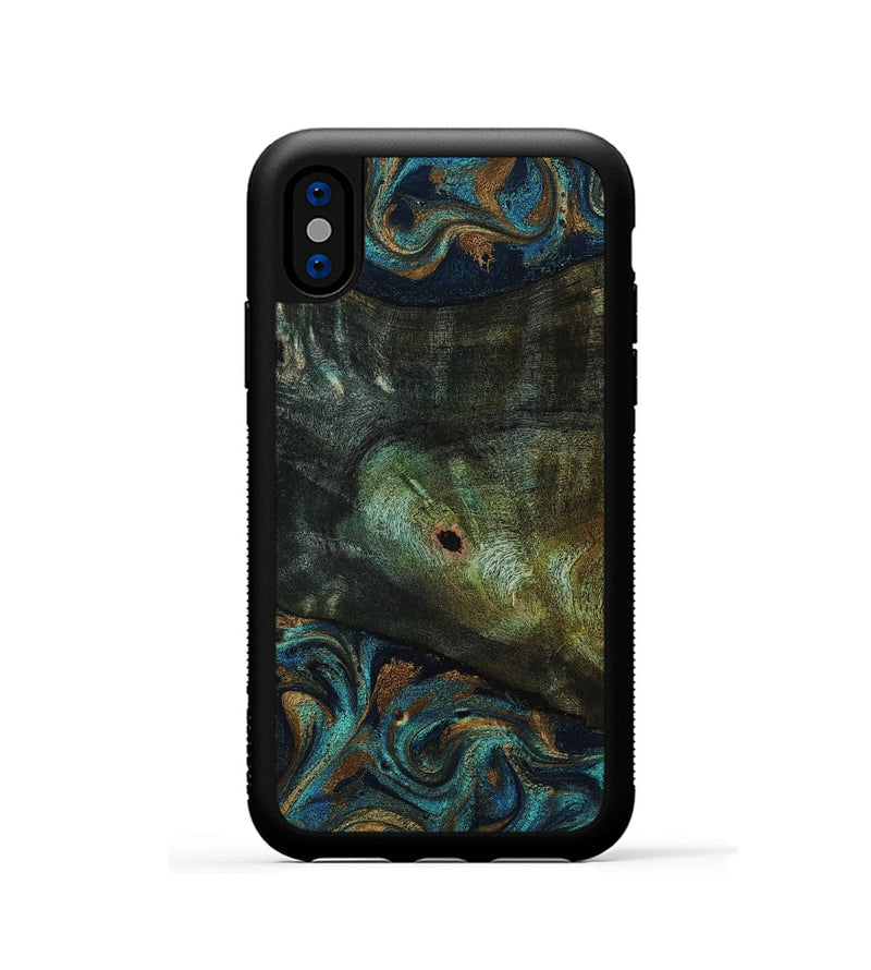 iPhone Xs Wood Phone Case - Odessa (Teal & Gold, 818594)
