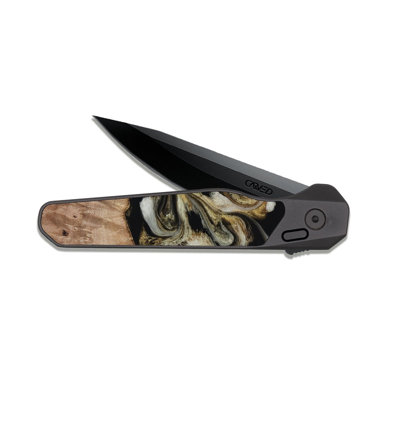 EDC Dark Slate Wood Pocket Knife - Zora (Black & White, 818604)
