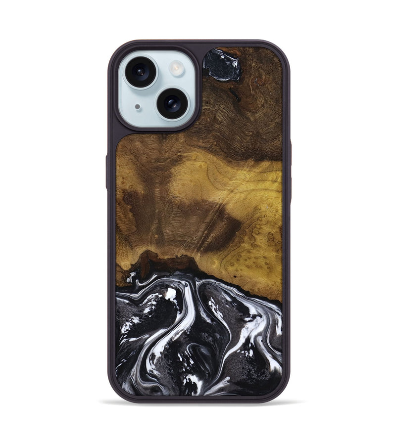 iPhone 15 Wood Phone Case - Fabian (Black & White, 818606)