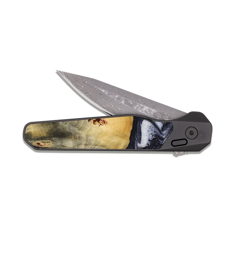 EDC Dark Damascus Wood Pocket Knife - Neva (Black & White, 818607)