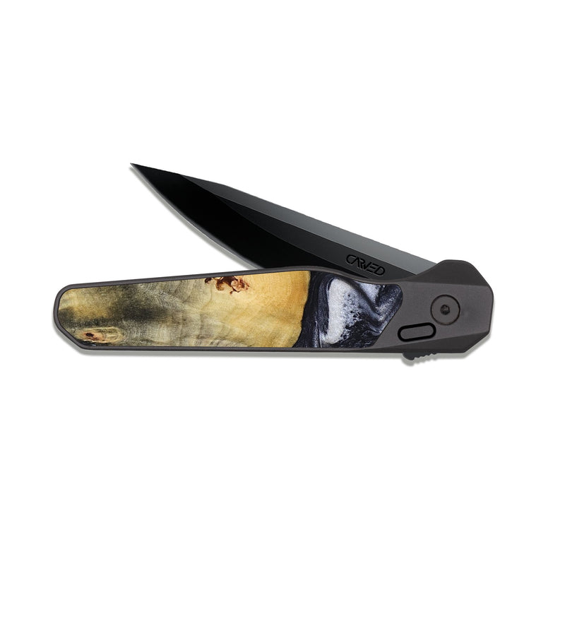 EDC Dark Slate Wood Pocket Knife - Neva (Black & White, 818607)