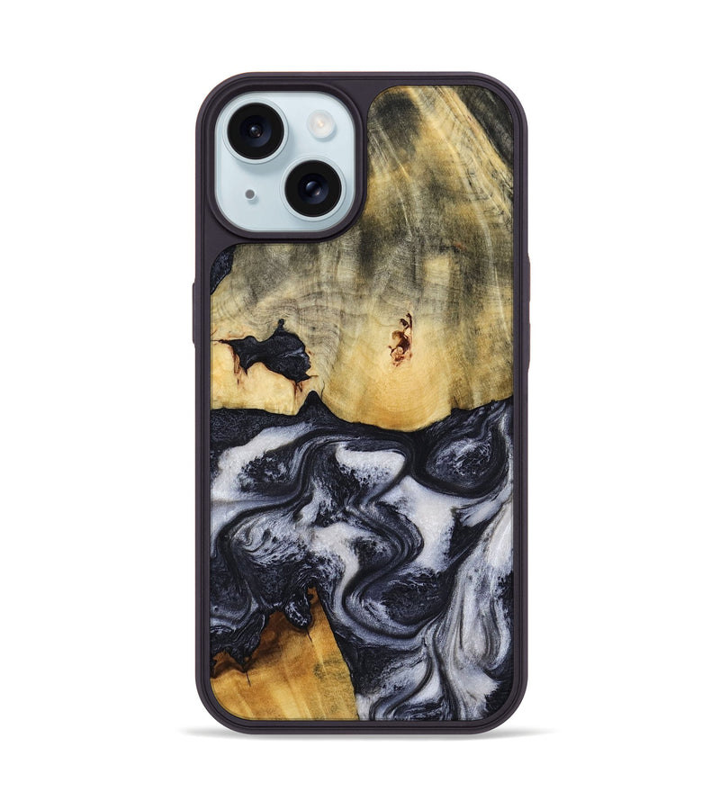 iPhone 15 Wood Phone Case - Neva (Black & White, 818607)