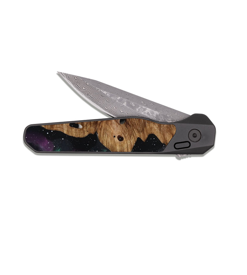 EDC Dark Damascus Wood Pocket Knife - Mariam (Cosmos, 818612)