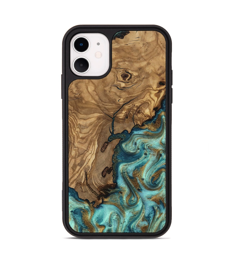 iPhone 11 Wood Phone Case - Erik (Teal & Gold, 818663)