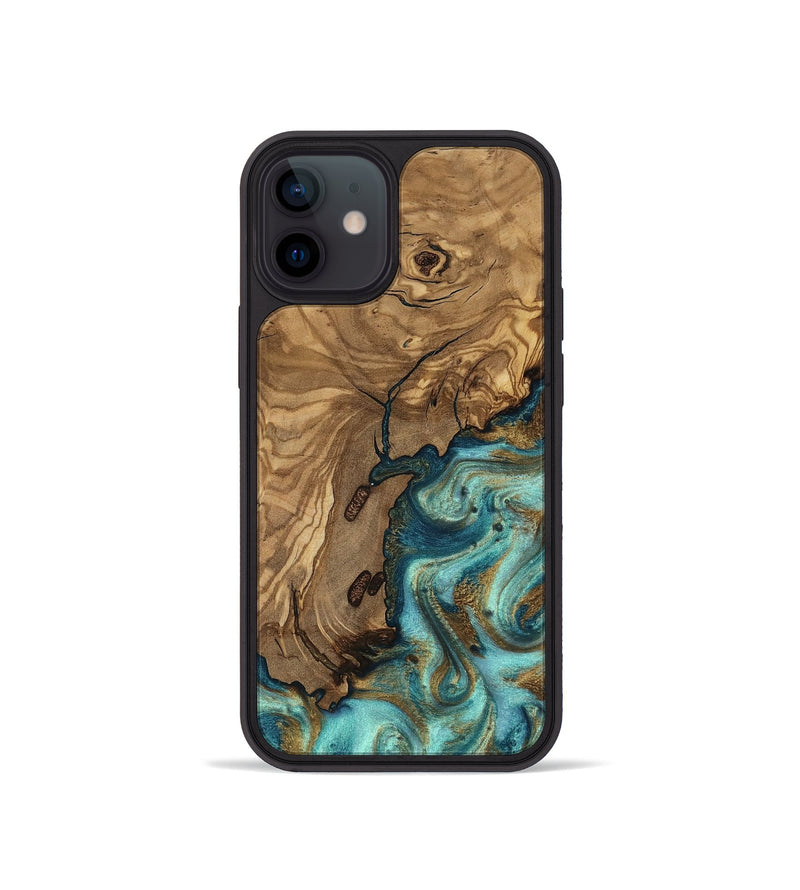 iPhone 12 mini Wood Phone Case - Erik (Teal & Gold, 818663)