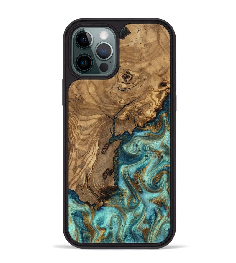iPhone 12 Pro Max Wood Phone Case - Erik (Teal & Gold, 818663)