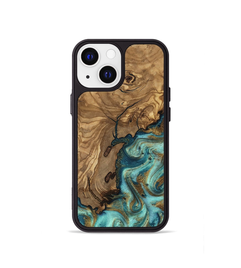 iPhone 13 mini Wood Phone Case - Erik (Teal & Gold, 818663)