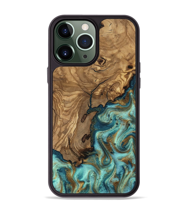 iPhone 13 Pro Max Wood Phone Case - Erik (Teal & Gold, 818663)