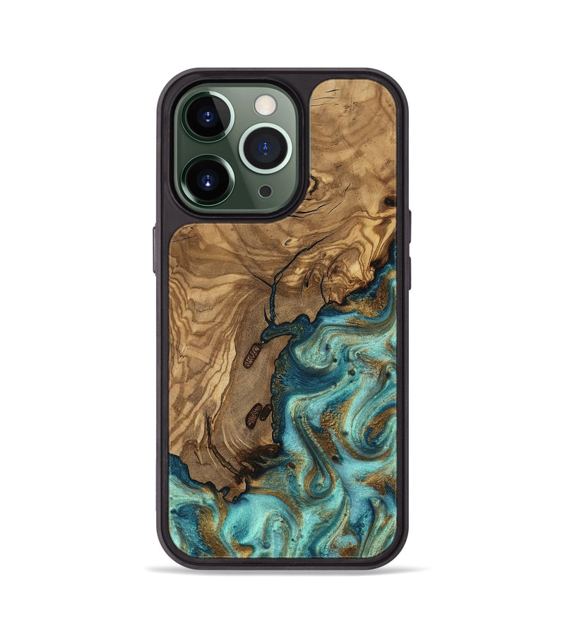 iPhone 13 Pro Wood Phone Case - Erik (Teal & Gold, 818663)